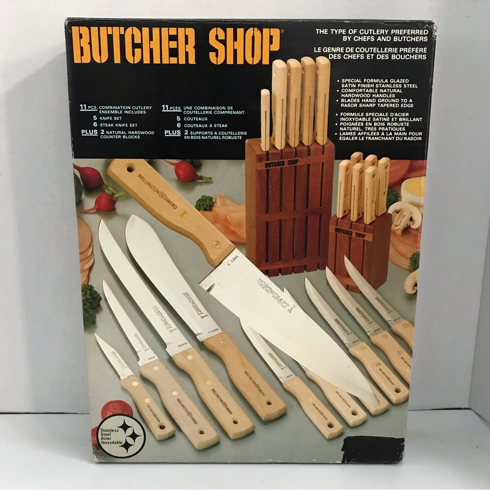 BUTCHER SHOP 11 pcs combo cutlery+2 counter blocks